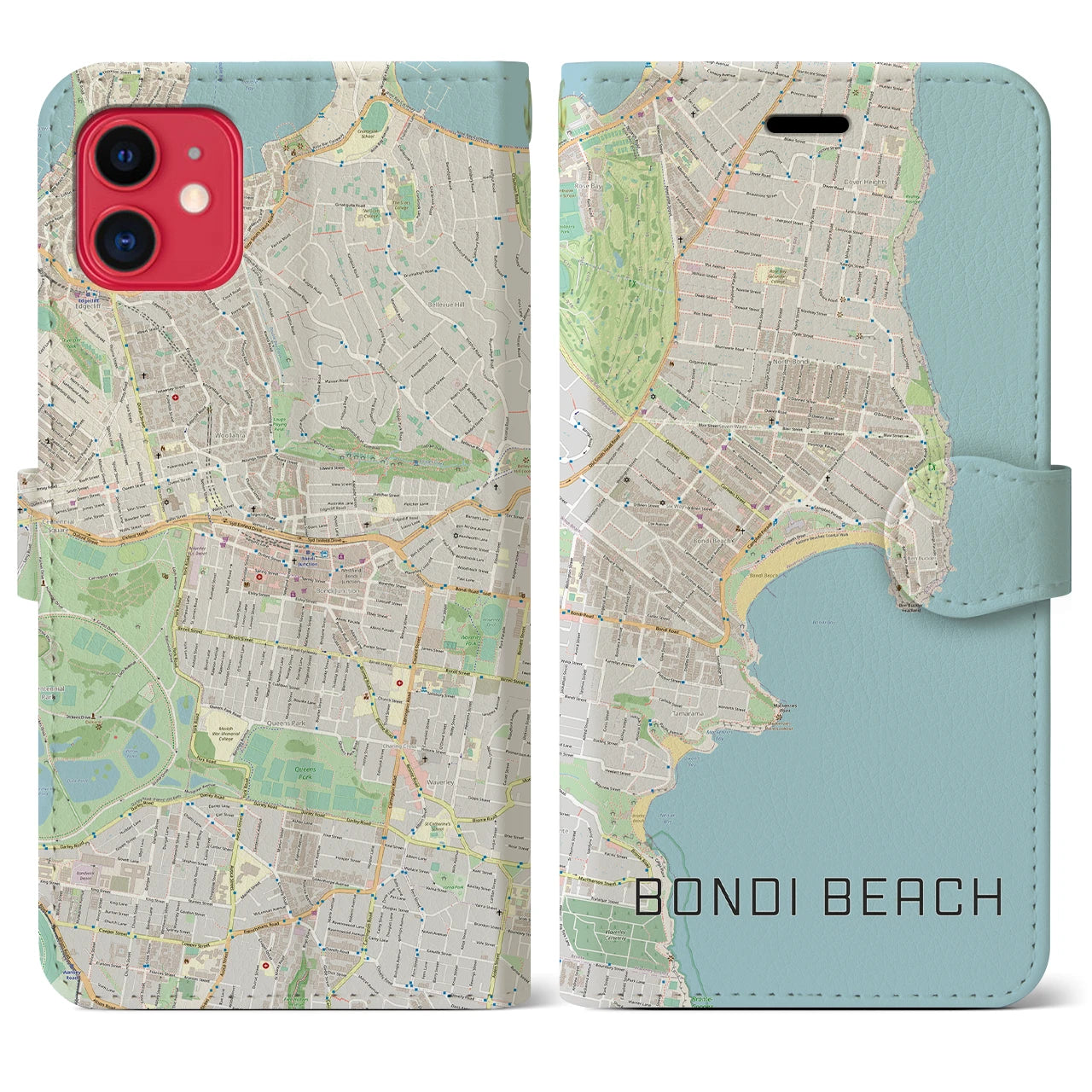 【ボンダイビーチ】地図柄iPhoneケース（手帳両面タイプ・ナチュラル）iPhone 11 用