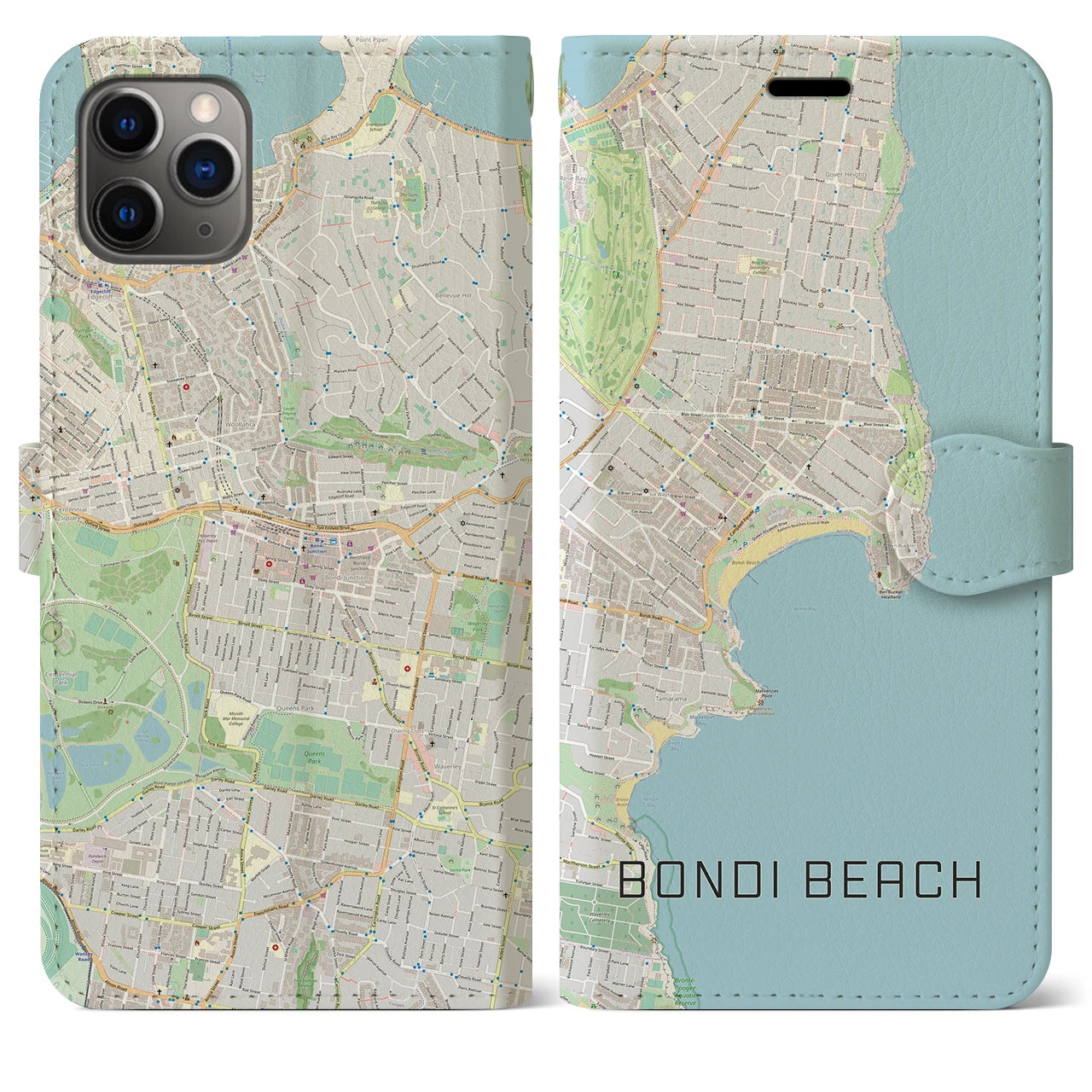 【ボンダイビーチ】地図柄iPhoneケース（手帳両面タイプ・ナチュラル）iPhone 11 Pro Max 用