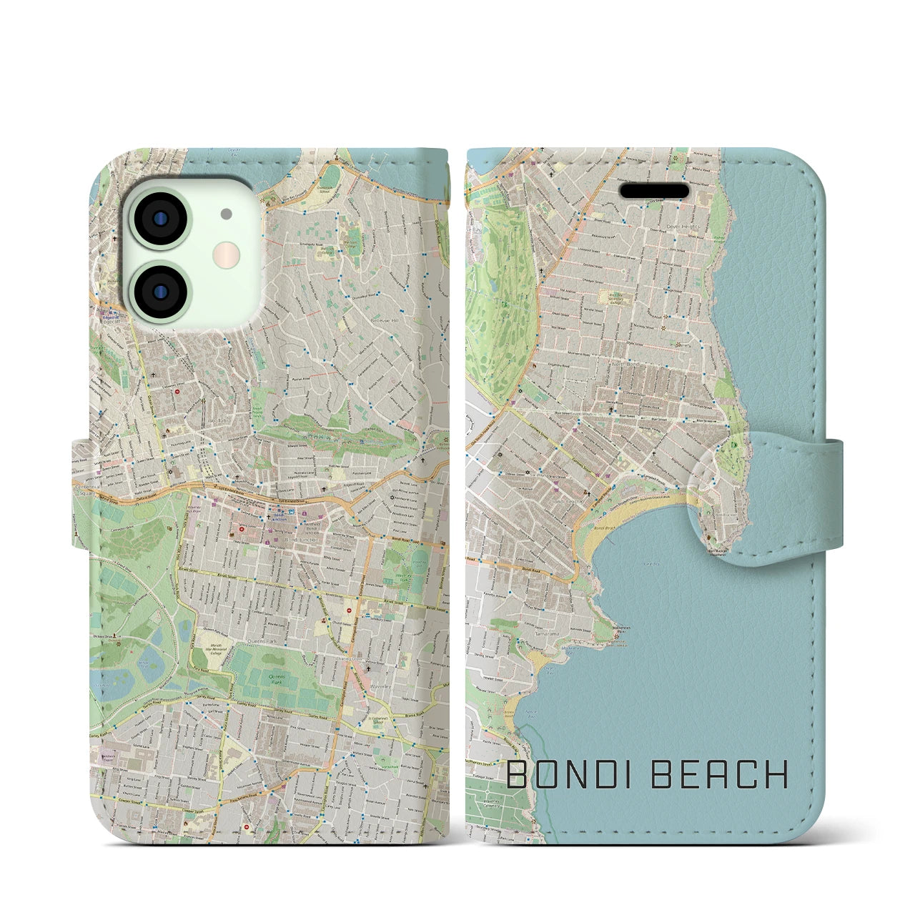 【ボンダイビーチ】地図柄iPhoneケース（手帳両面タイプ・ナチュラル）iPhone 12 mini 用
