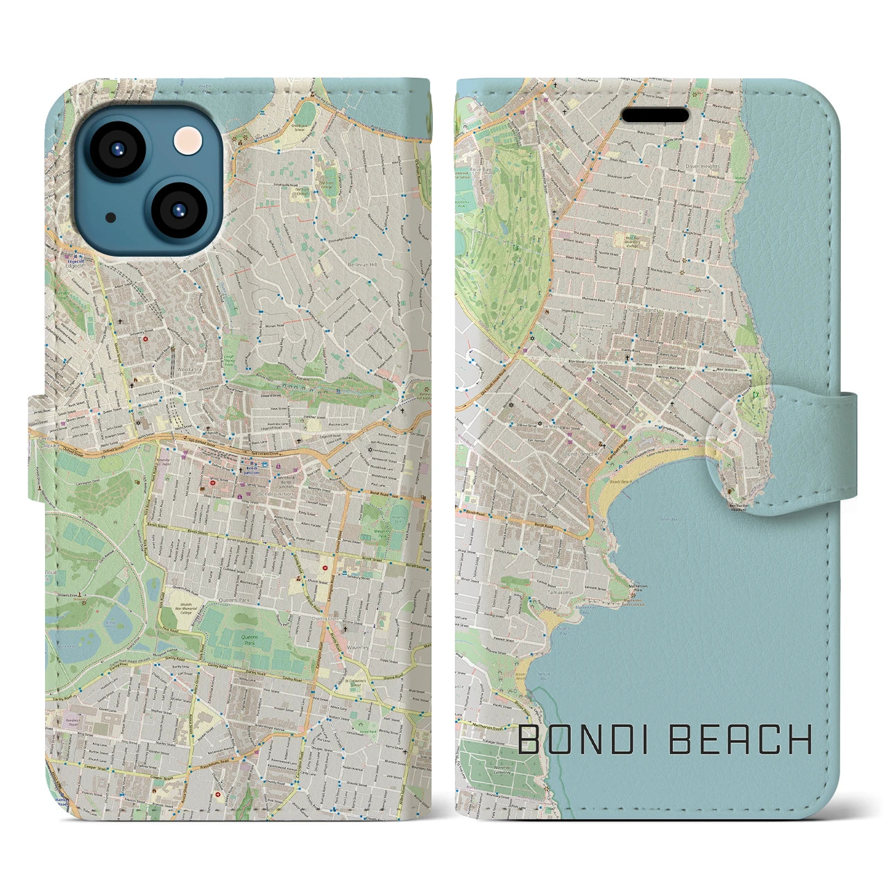 【ボンダイビーチ】地図柄iPhoneケース（手帳両面タイプ・ナチュラル）iPhone 13 用