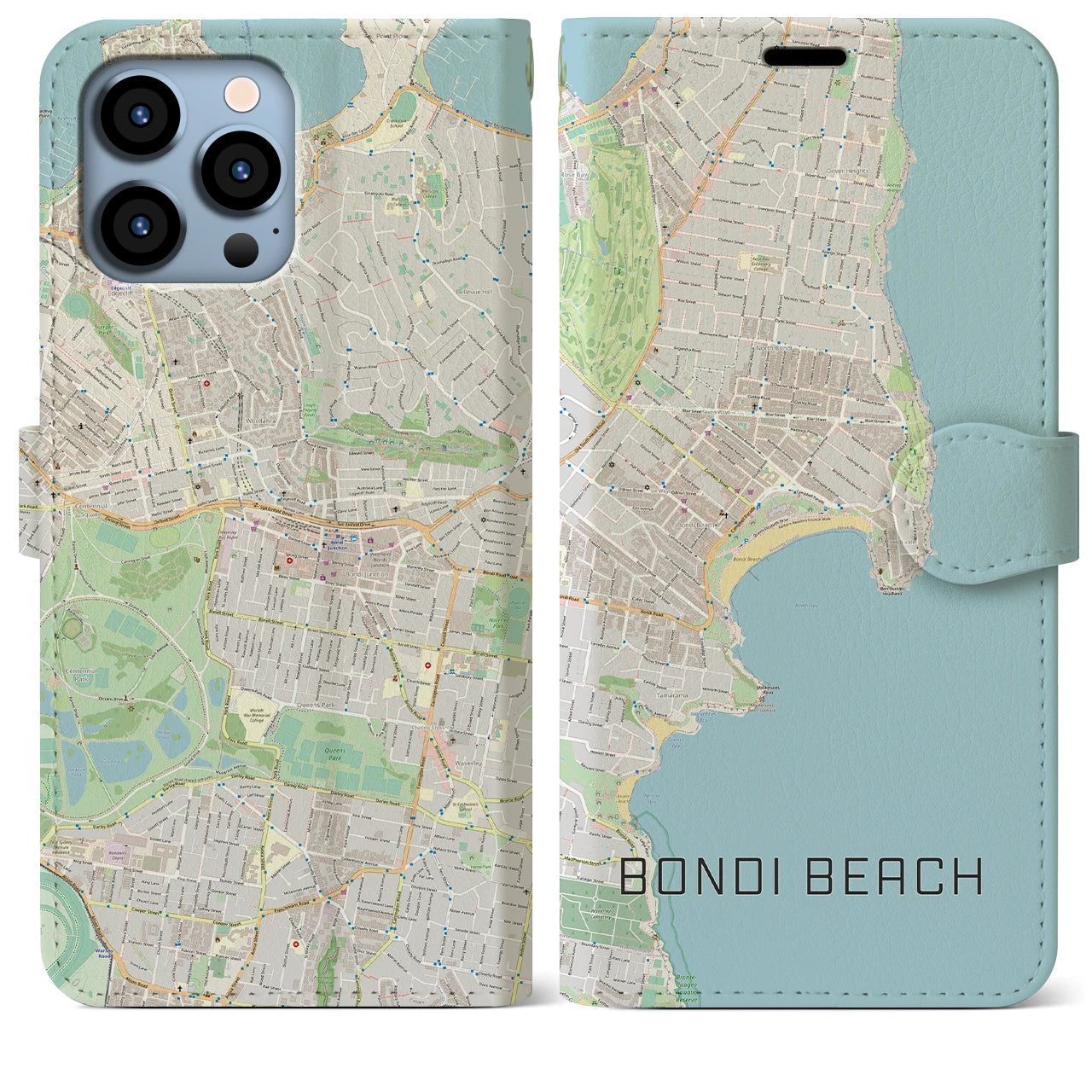 【ボンダイビーチ】地図柄iPhoneケース（手帳両面タイプ・ナチュラル）iPhone 13 Pro Max 用