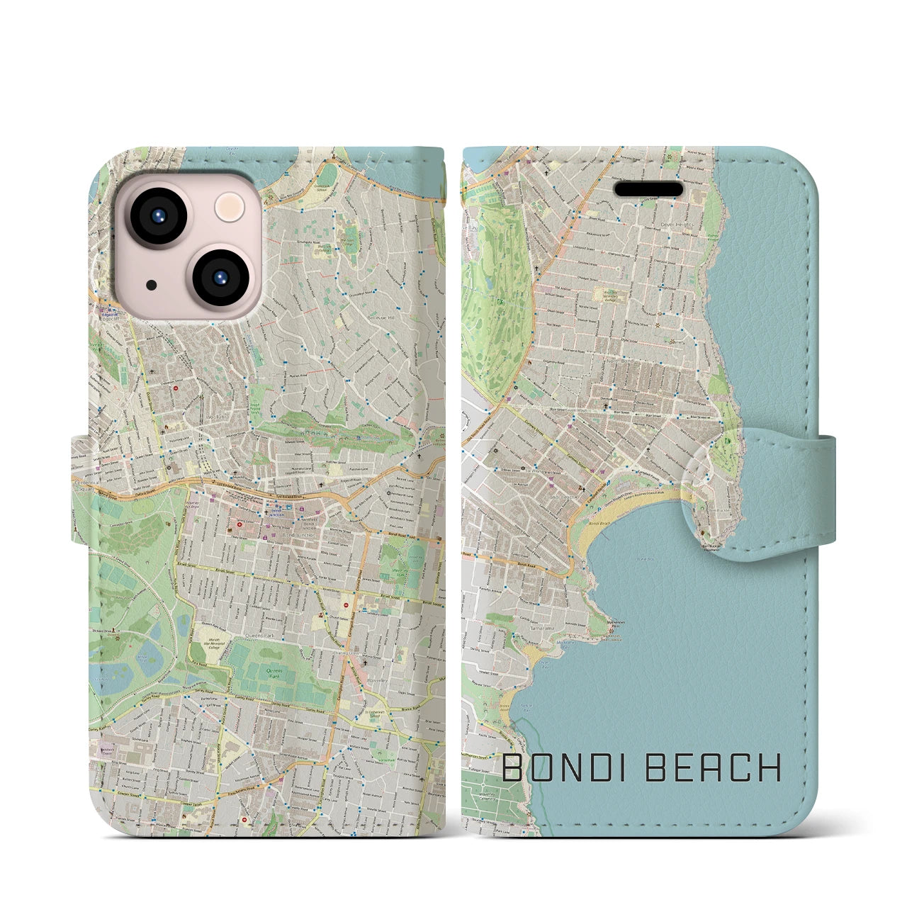 【ボンダイビーチ】地図柄iPhoneケース（手帳両面タイプ・ナチュラル）iPhone 13 mini 用