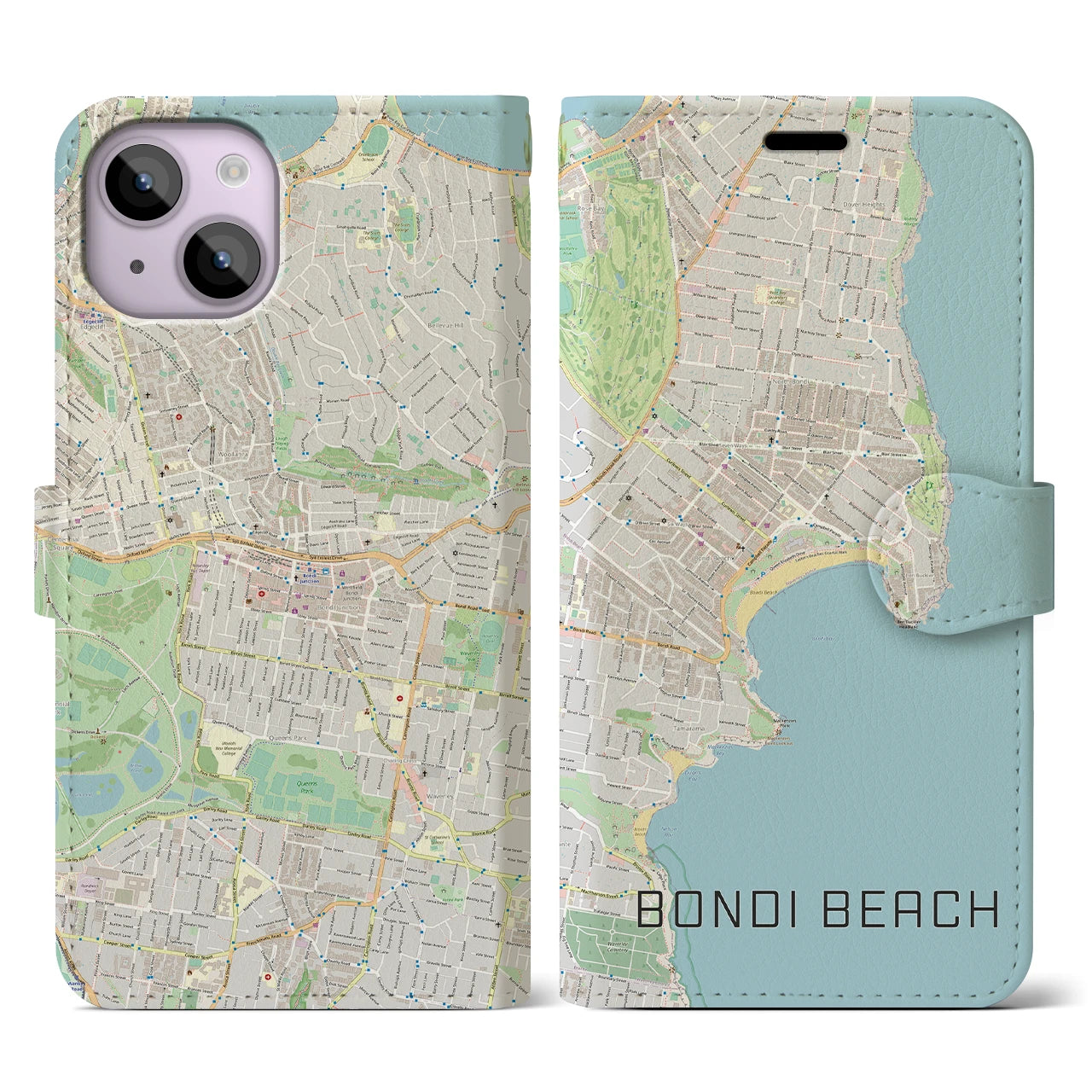 【ボンダイビーチ】地図柄iPhoneケース（手帳両面タイプ・ナチュラル）iPhone 14 用