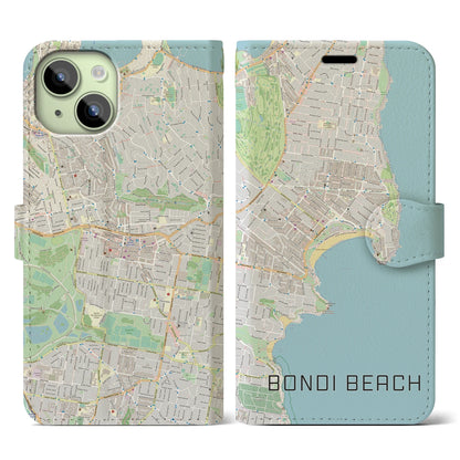【ボンダイビーチ（オーストラリア）】地図柄iPhoneケース（手帳タイプ）ナチュラル・iPhone 15 用