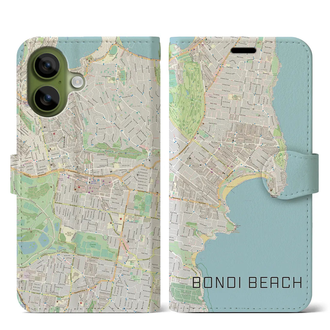 【ボンダイビーチ（オーストラリア）】地図柄iPhoneケース（手帳タイプ）ナチュラル・iPhone 17 Pro Max 用