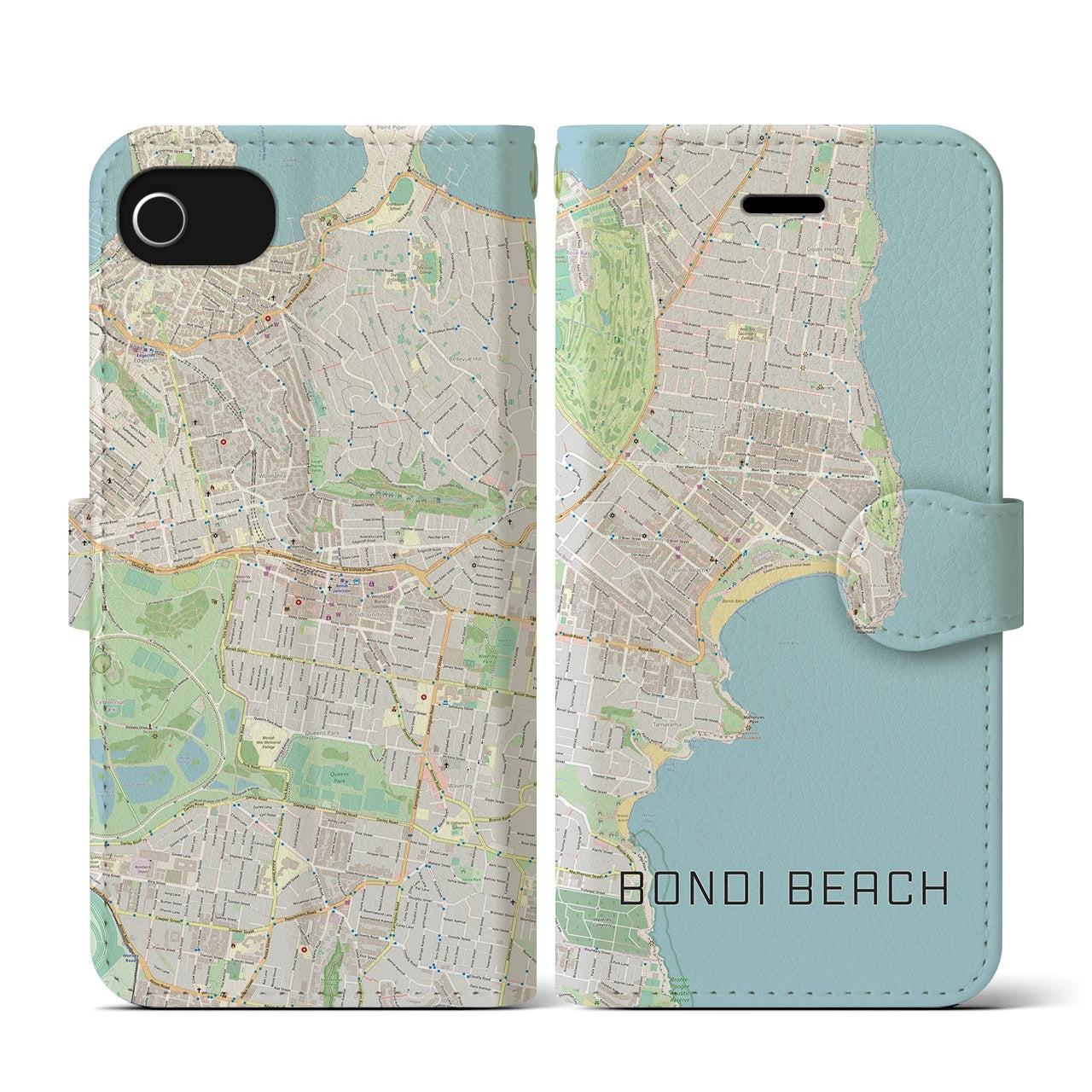 【ボンダイビーチ】地図柄iPhoneケース（手帳両面タイプ・ナチュラル）iPhone SE（第3 / 第2世代） / 8 / 7 / 6s / 6 用
