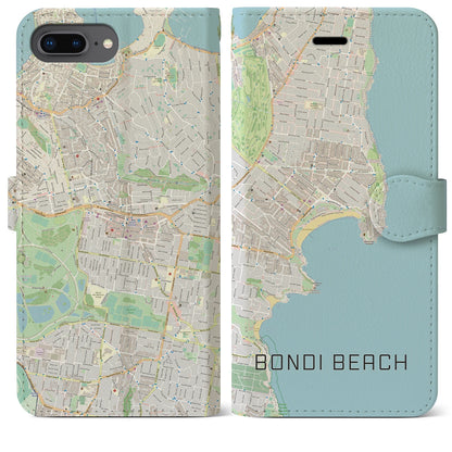 【ボンダイビーチ（オーストラリア）】地図柄iPhoneケース（手帳タイプ）ナチュラル・iPhone 8Plus /7Plus / 6sPlus / 6Plus 用