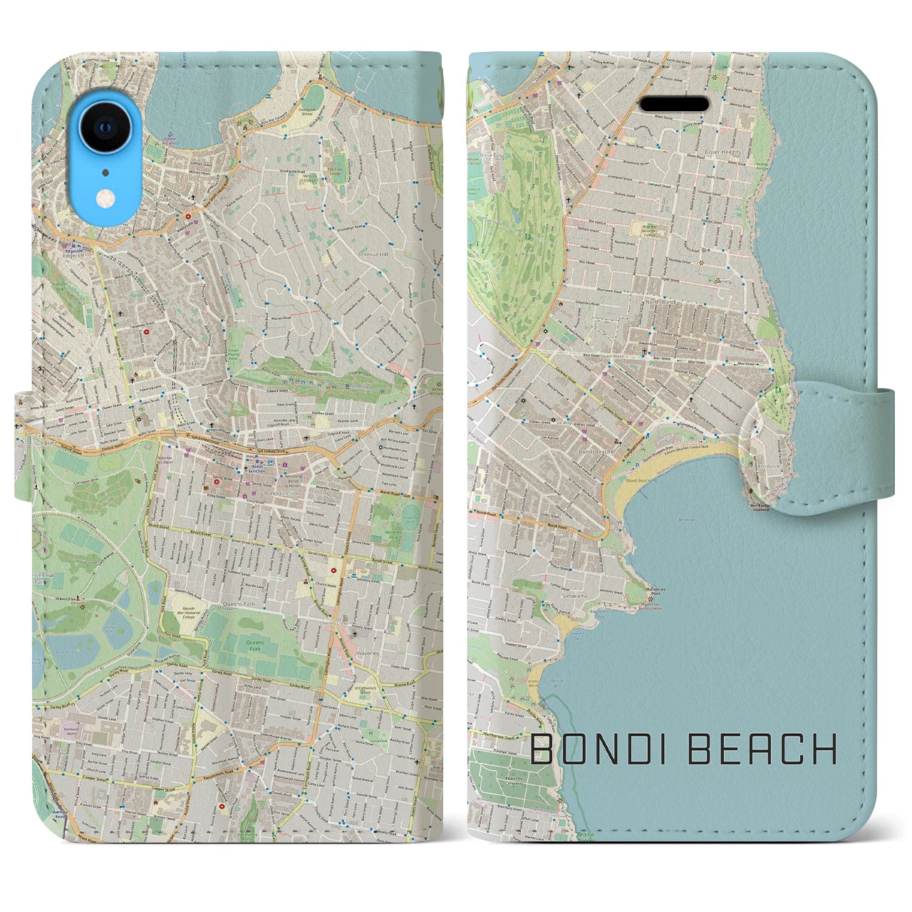 【ボンダイビーチ】地図柄iPhoneケース（手帳両面タイプ・ナチュラル）iPhone XR 用