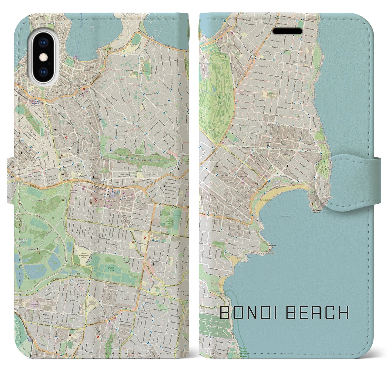 【ボンダイビーチ】地図柄iPhoneケース（手帳両面タイプ・ナチュラル）iPhone XS Max 用