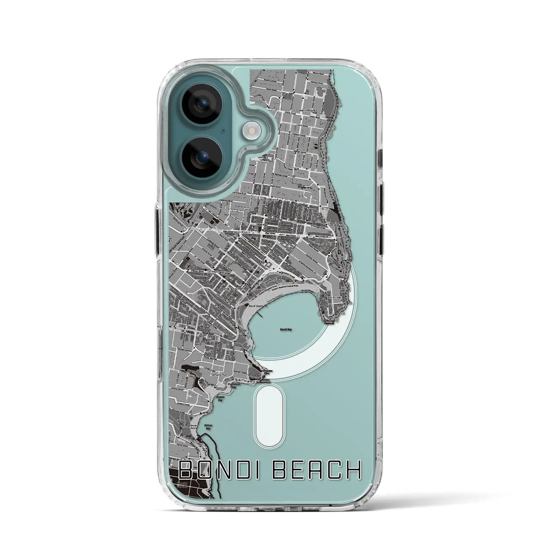 【ボンダイビーチ（オーストラリア）】地図柄iPhoneケース（MagSafeタイプ）モノトーン・iPhone 16 Pro 用
