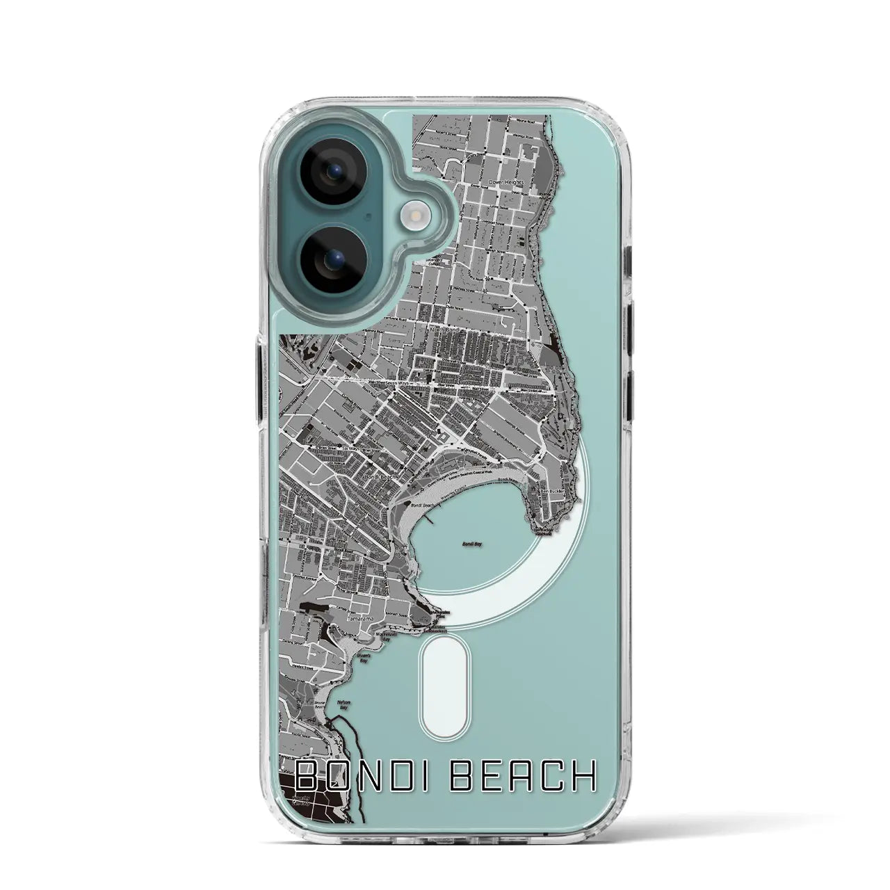 【ボンダイビーチ（オーストラリア）】地図柄iPhoneケース（MagSafeタイプ）モノトーン・iPhone 16 Pro 用