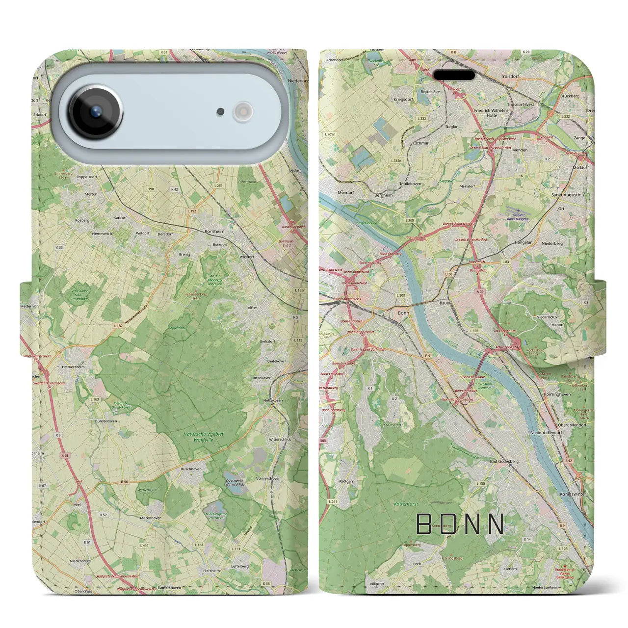 【ボン（ドイツ）】地図柄iPhoneケース（手帳タイプ）ナチュラル・iPhone 17 Pro Max 用