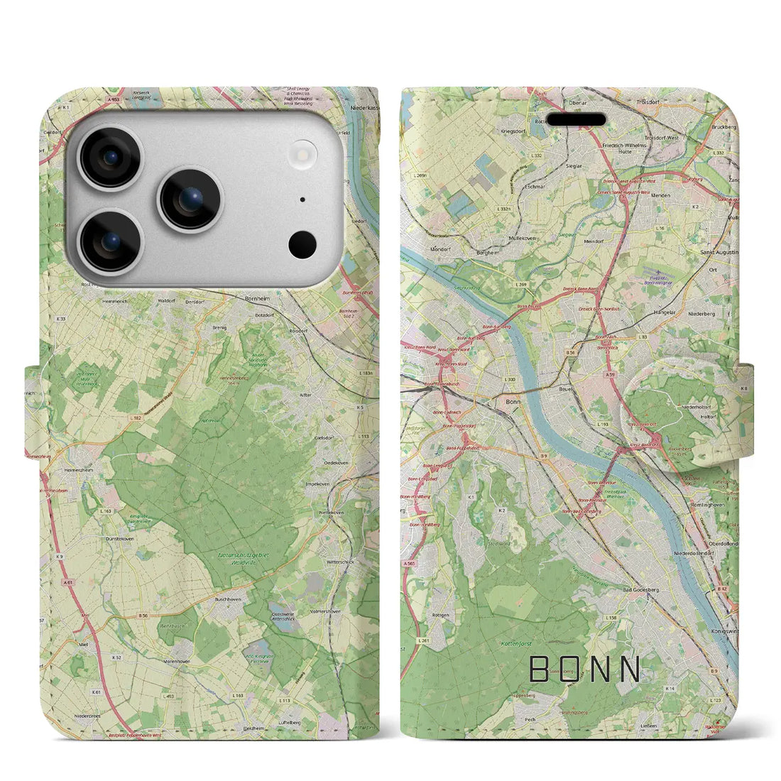 【ボン（ドイツ）】地図柄iPhoneケース（手帳タイプ）モノトーン・iPhone 17 Pro Max 用