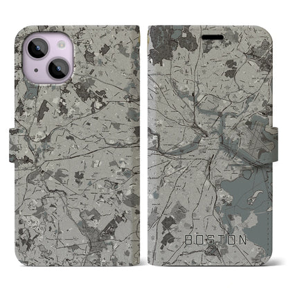 【ボストン（アメリカ）】地図柄iPhoneケース（手帳タイプ）モノトーン・iPhone 14 用