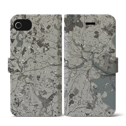 【ボストン（アメリカ）】地図柄iPhoneケース（手帳タイプ）モノトーン・iPhone SE（第3 / 第2世代） / 8 / 7 / 6s / 6 用