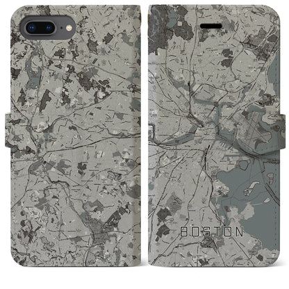 【ボストン（アメリカ）】地図柄iPhoneケース（手帳タイプ）モノトーン・iPhone 8Plus /7Plus / 6sPlus / 6Plus 用