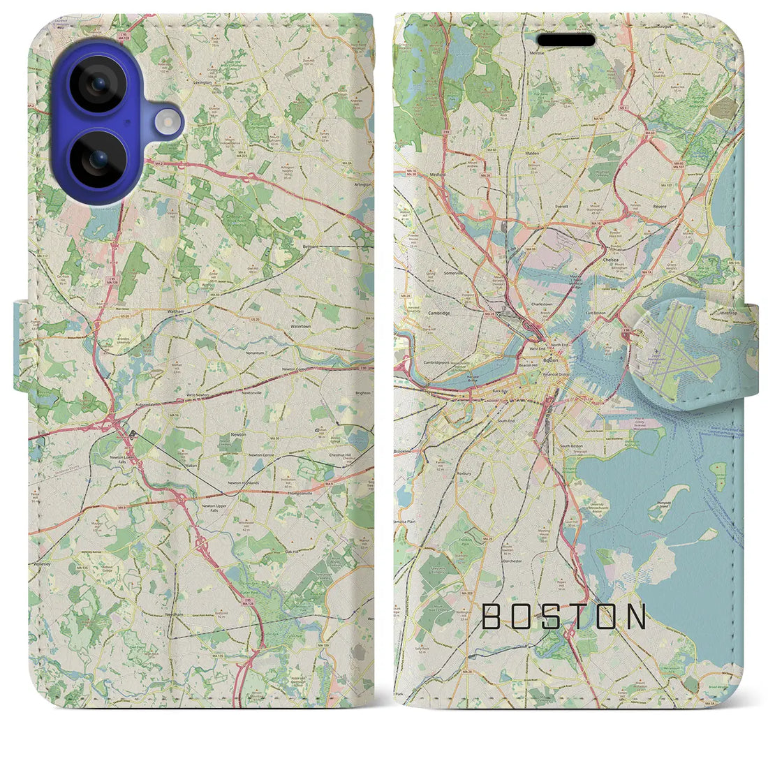 【ボストン(アメリカ)】地図柄iPhoneケース(手帳タイプ)ナチュラル・iPhone 16 Pro Max 用