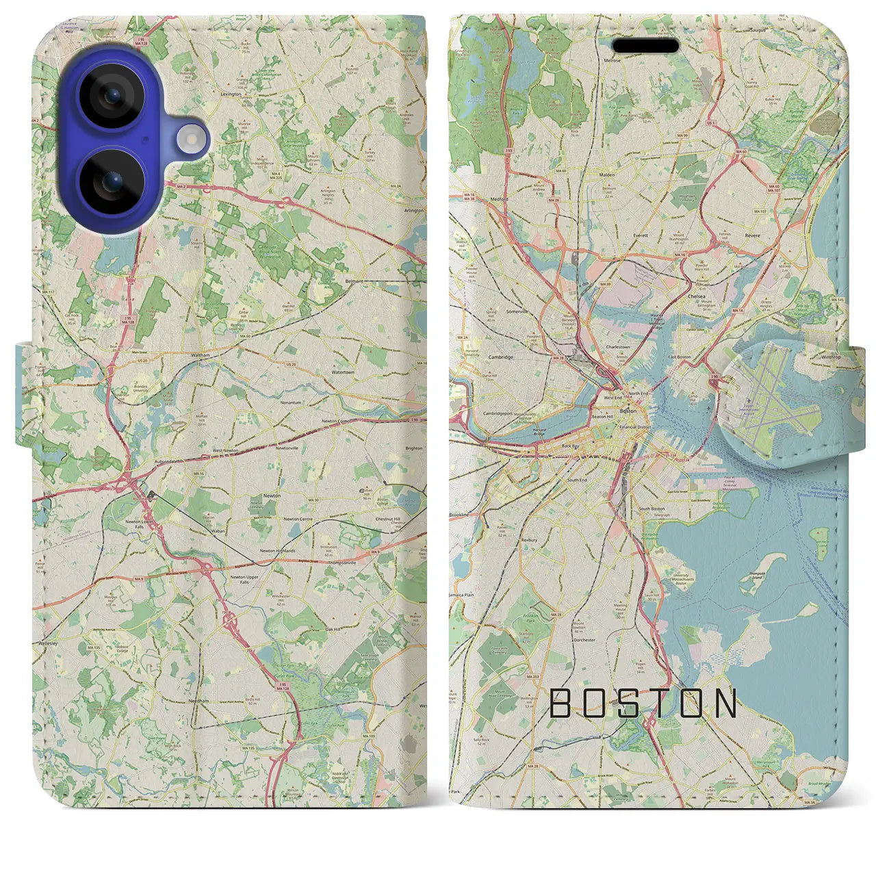 【ボストン（アメリカ）】地図柄iPhoneケース（手帳タイプ）ナチュラル・iPhone 16 Pro Max 用
