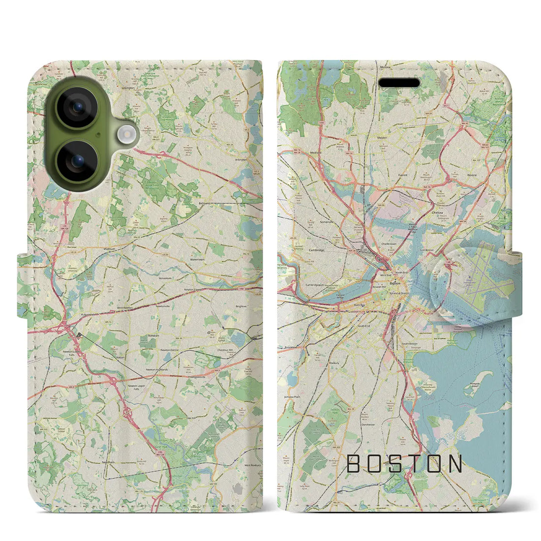 【ボストン(アメリカ)】地図柄iPhoneケース(手帳タイプ)モノトーン・iPhone 17 Pro Max 用