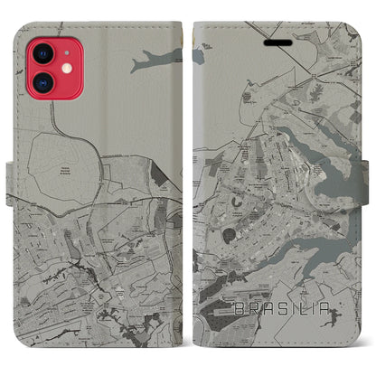 【ブラジリア（ブラジル）】地図柄iPhoneケース（手帳タイプ）モノトーン・iPhone 11 用
