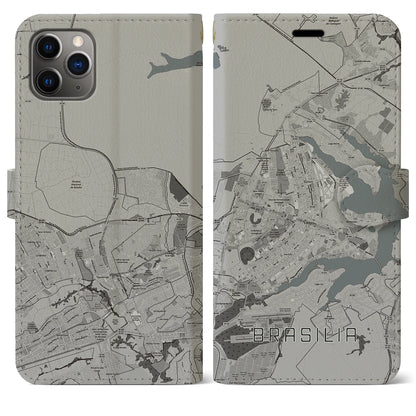 【ブラジリア（ブラジル）】地図柄iPhoneケース（手帳タイプ）モノトーン・iPhone 11 Pro Max 用