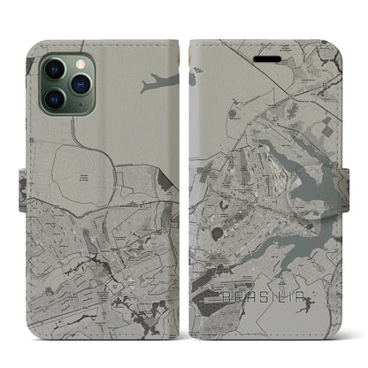 【ブラジリア（ブラジル）】地図柄iPhoneケース（手帳タイプ）モノトーン・iPhone 11 Pro 用