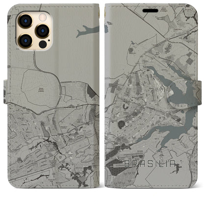【ブラジリア（ブラジル）】地図柄iPhoneケース（手帳タイプ）モノトーン・iPhone 12 Pro Max 用