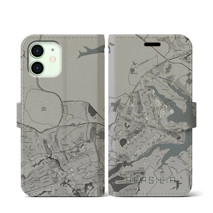 【ブラジリア（ブラジル）】地図柄iPhoneケース（手帳タイプ）モノトーン・iPhone 12 mini 用