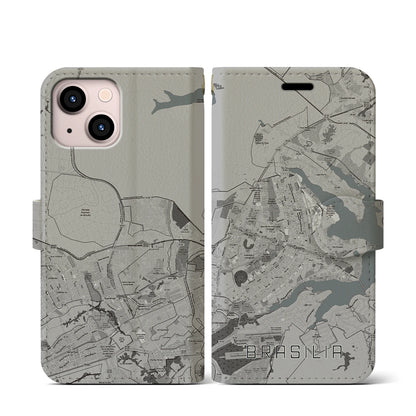 【ブラジリア（ブラジル）】地図柄iPhoneケース（手帳タイプ）モノトーン・iPhone 13 mini 用