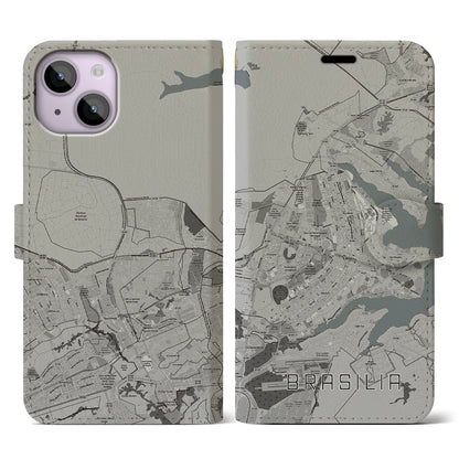 【ブラジリア（ブラジル）】地図柄iPhoneケース（手帳タイプ）モノトーン・iPhone 14 用
