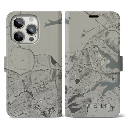 【ブラジリア（ブラジル）】地図柄iPhoneケース（手帳タイプ）モノトーン・iPhone 15 Pro 用