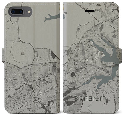【ブラジリア（ブラジル）】地図柄iPhoneケース（手帳タイプ）モノトーン・iPhone 8Plus /7Plus / 6sPlus / 6Plus 用