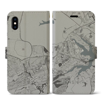 【ブラジリア（ブラジル）】地図柄iPhoneケース（手帳タイプ）モノトーン・iPhone XS / X 用