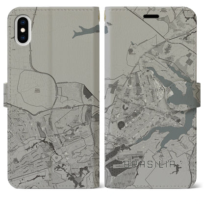 【ブラジリア（ブラジル）】地図柄iPhoneケース（手帳タイプ）モノトーン・iPhone XS Max 用