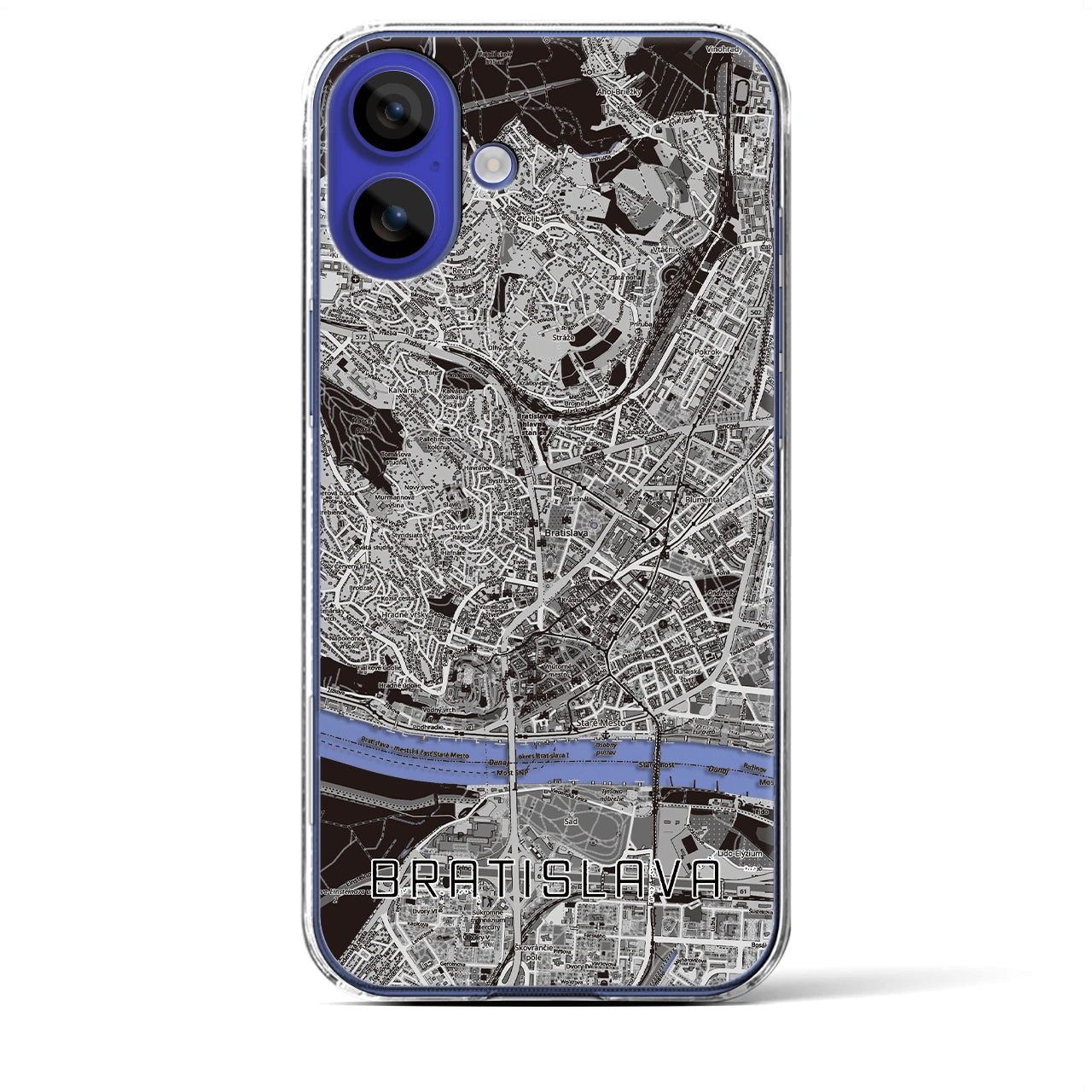 【ブラチスラヴァ（スロバキア）】地図柄iPhoneケース（クリアタイプ）モノトーン・iPhone 16 Pro Max 用