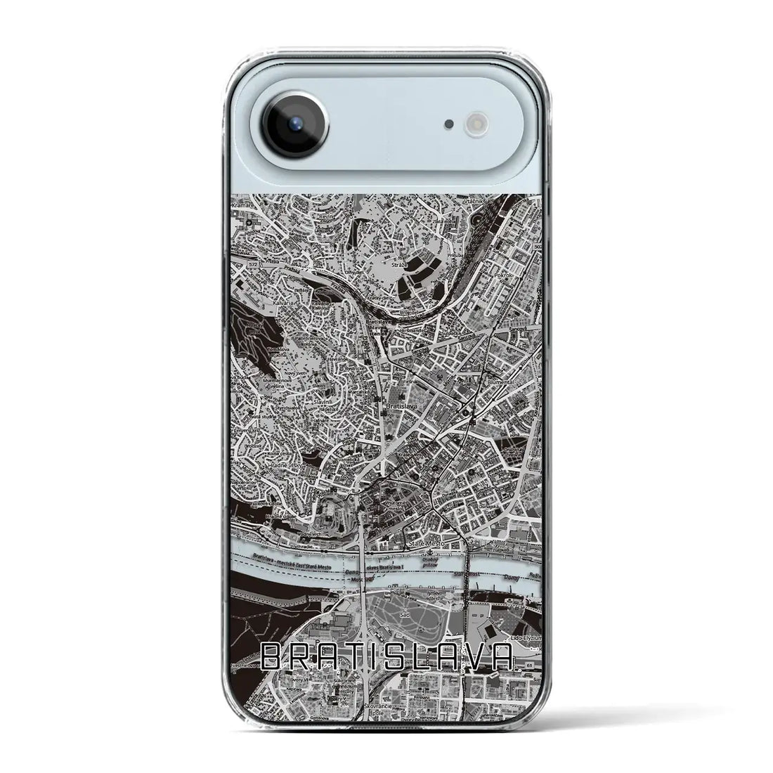 【ブラチスラヴァ（スロバキア）】地図柄iPhoneケース（クリアタイプ）モノトーン・iPhone 17 Pro Max 用