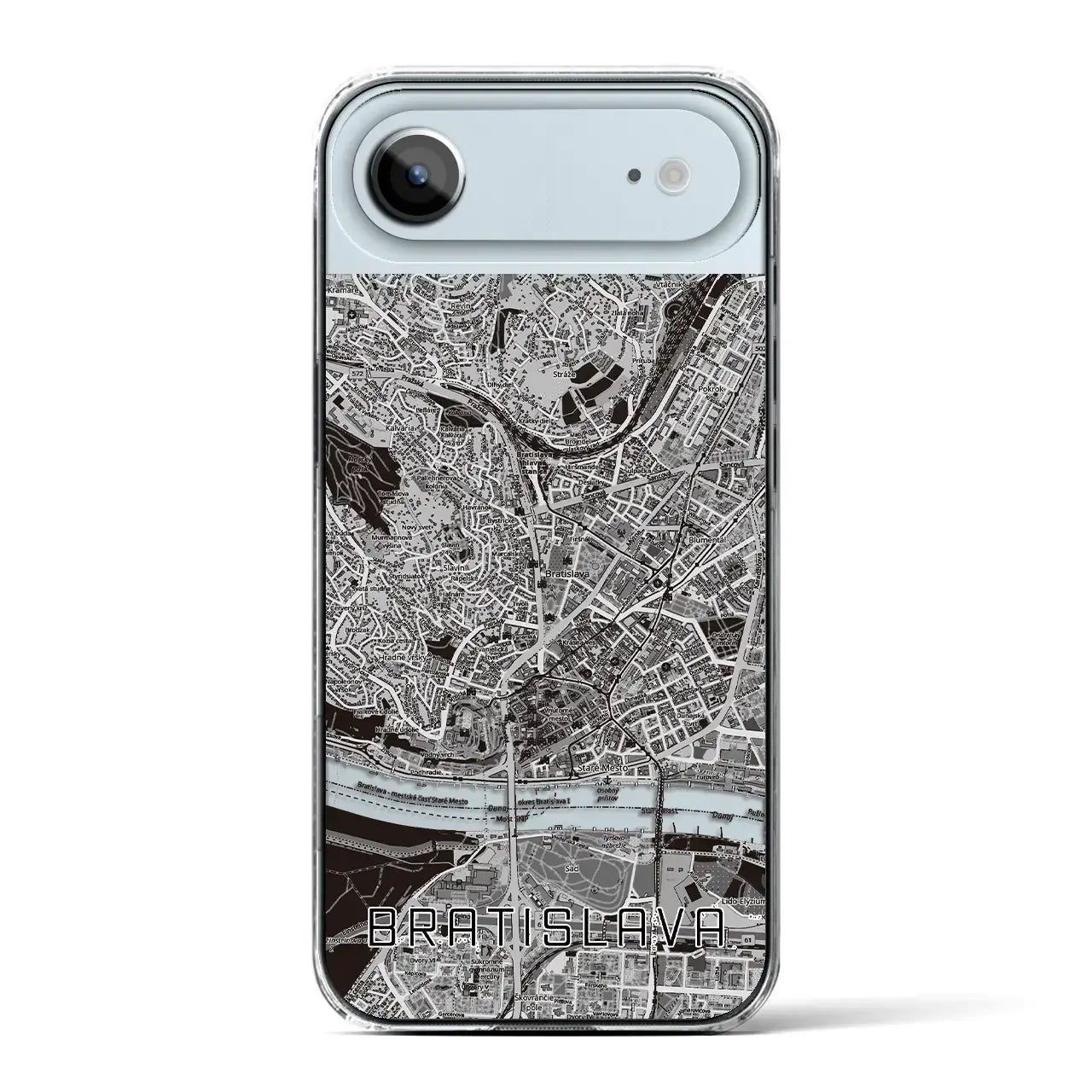 【ブラチスラヴァ（スロバキア）】地図柄iPhoneケース（クリアタイプ）モノトーン・iPhone 17 Pro Max 用