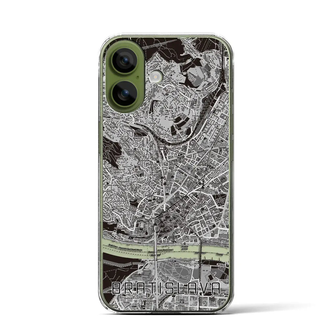 【ブラチスラヴァ（スロバキア）】地図柄iPhoneケース（クリアタイプ）モノトーン・iPhone 17 Pro Max 用