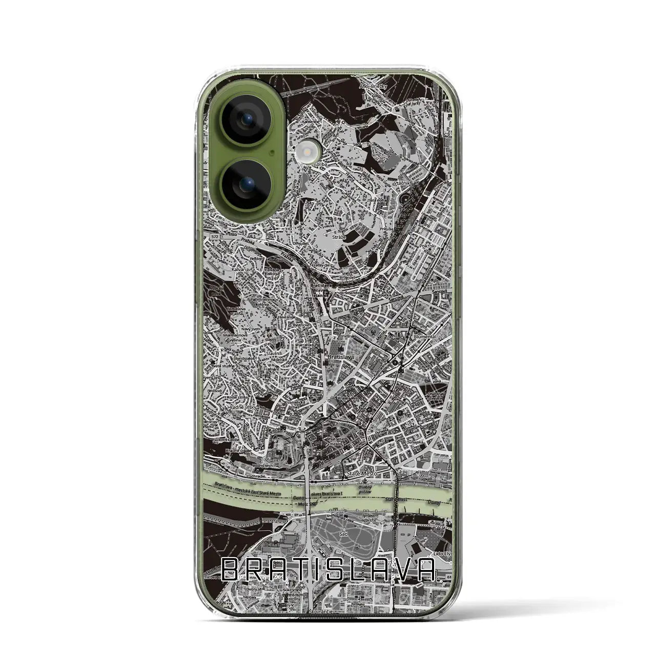 【ブラチスラヴァ（スロバキア）】地図柄iPhoneケース（クリアタイプ）モノトーン・iPhone 17 Pro Max 用