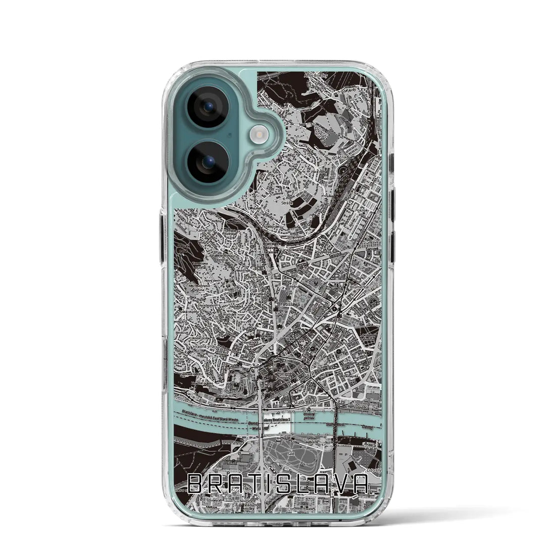 【ブラチスラヴァ(スロバキア)】地図柄iPhoneケース(MagSafeタイプ)モノトーン・iPhone 16 Pro 用