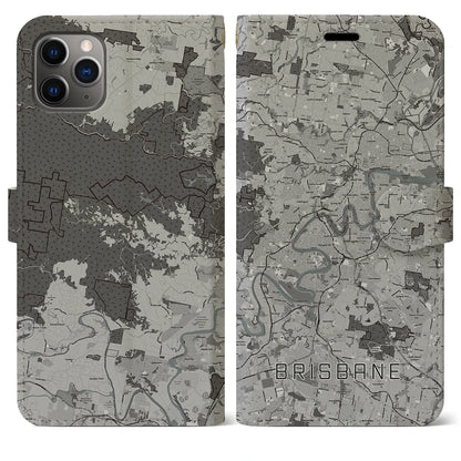【ブリスベン（オーストラリア）】地図柄iPhoneケース（手帳タイプ）モノトーン・iPhone 11 Pro Max 用