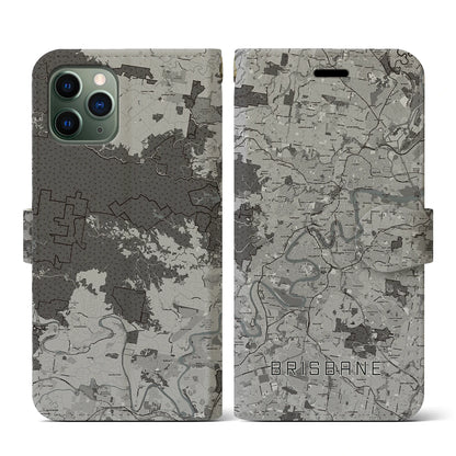 【ブリスベン（オーストラリア）】地図柄iPhoneケース（手帳タイプ）モノトーン・iPhone 11 Pro 用