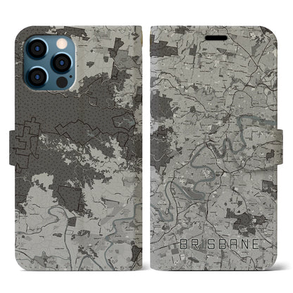 【ブリスベン（オーストラリア）】地図柄iPhoneケース（手帳タイプ）モノトーン・iPhone 12 / 12 Pro 用