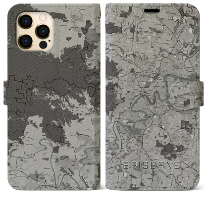 【ブリスベン（オーストラリア）】地図柄iPhoneケース（手帳タイプ）モノトーン・iPhone 12 Pro Max 用