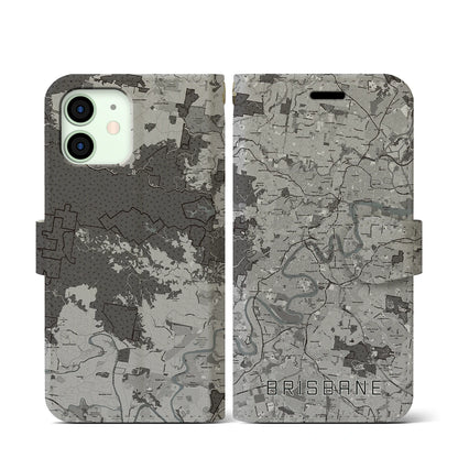【ブリスベン（オーストラリア）】地図柄iPhoneケース（手帳タイプ）モノトーン・iPhone 12 mini 用