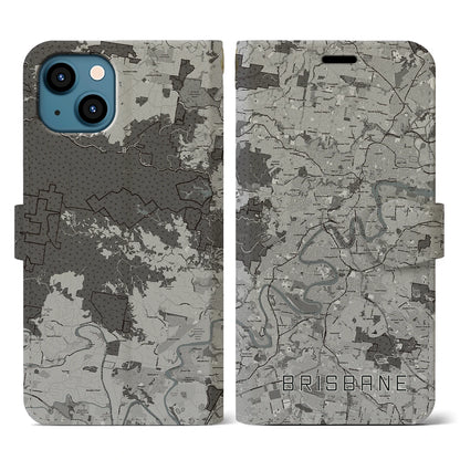 【ブリスベン（オーストラリア）】地図柄iPhoneケース（手帳タイプ）モノトーン・iPhone 13 用