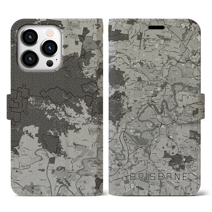 【ブリスベン（オーストラリア）】地図柄iPhoneケース（手帳タイプ）モノトーン・iPhone 13 Pro 用
