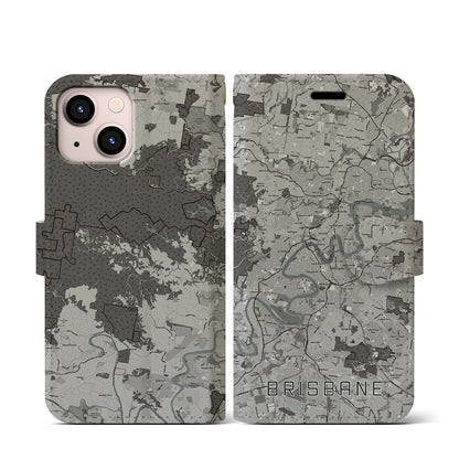 【ブリスベン（オーストラリア）】地図柄iPhoneケース（手帳タイプ）モノトーン・iPhone 13 mini 用
