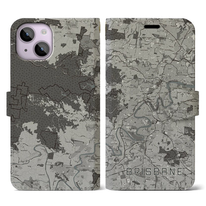 【ブリスベン（オーストラリア）】地図柄iPhoneケース（手帳タイプ）モノトーン・iPhone 14 用