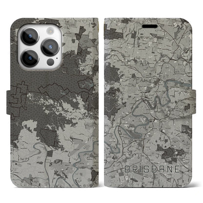 【ブリスベン（オーストラリア）】地図柄iPhoneケース（手帳タイプ）モノトーン・iPhone 14 Pro 用